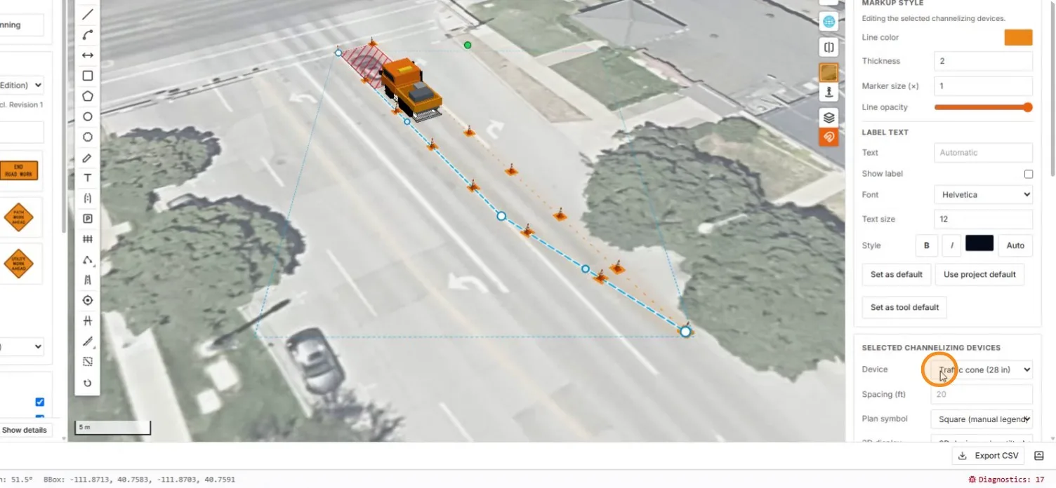 The Device dropdown on the selected run, reading Traffic cone 28 in