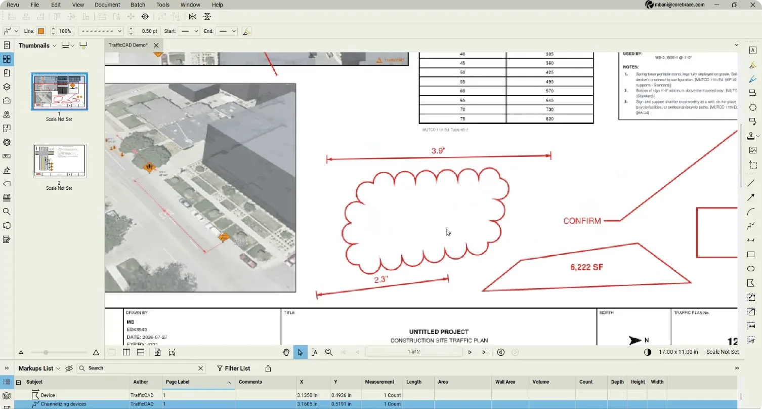 The template region with revision cloud, callout, and a 6,222 SF area polygon