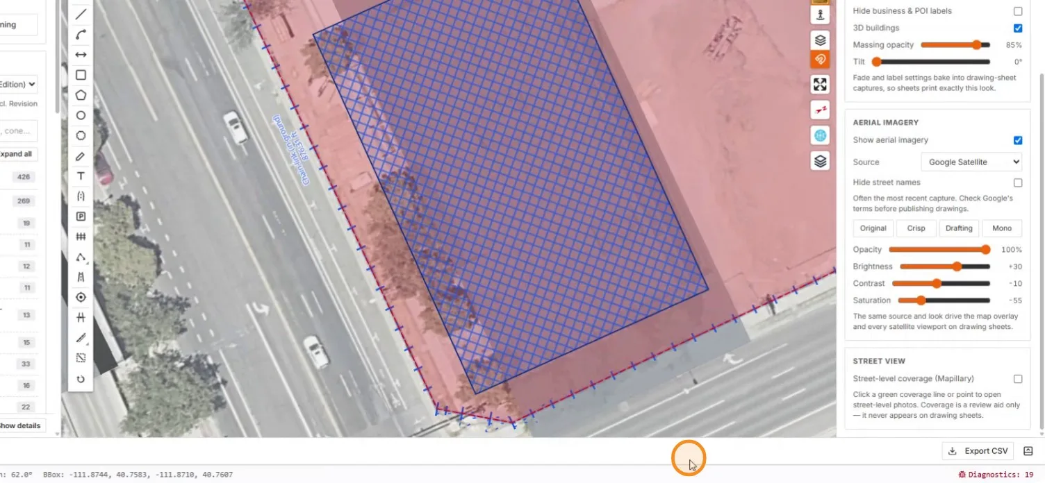 The fence in plan with post tick marks and its length label
