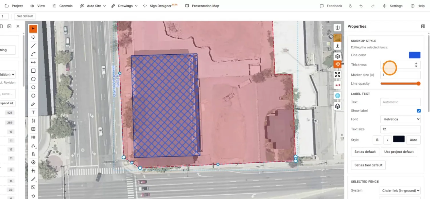 The completed perimeter selected with the fence properties panel