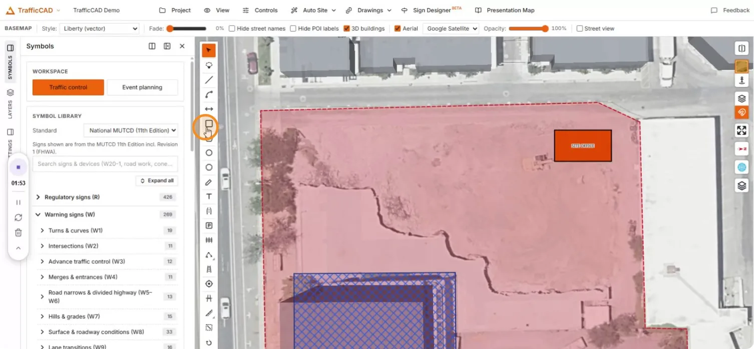 Adding the meeting room with the rectangle tool