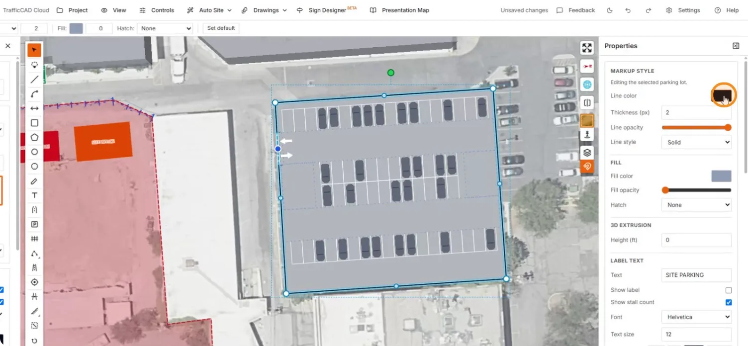 The Line color swatch on the parking markup style