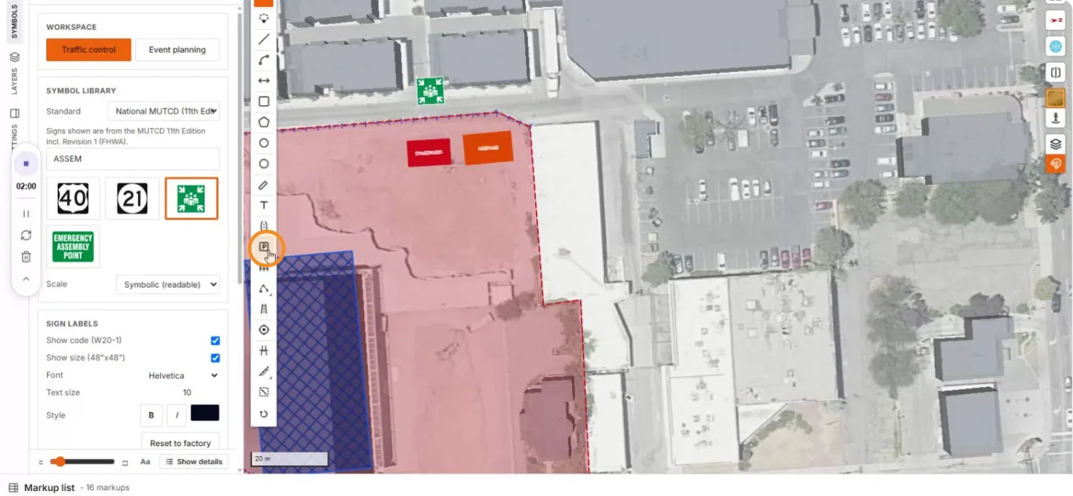 The P parking tool in the drawing toolbar