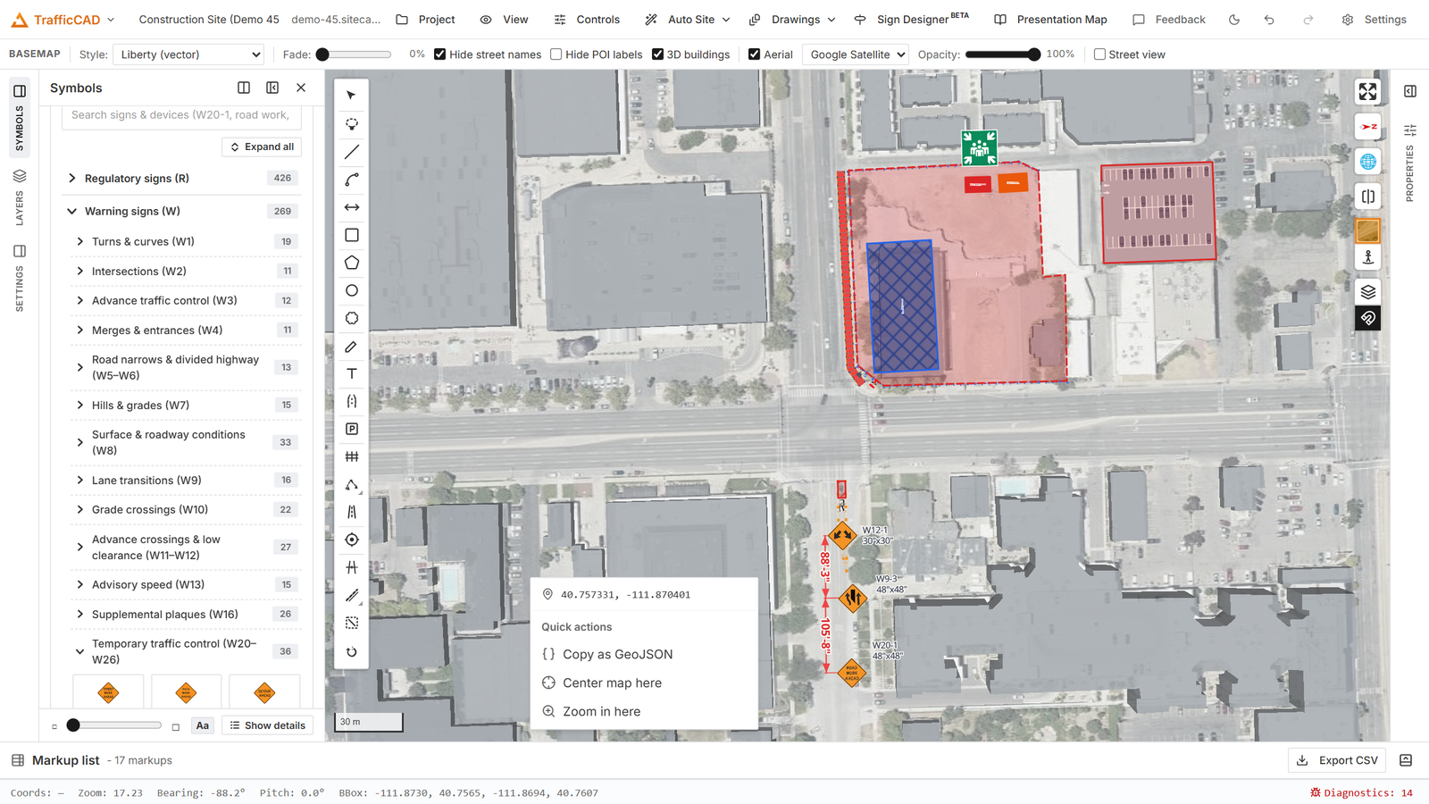 The map right-click Quick actions menu