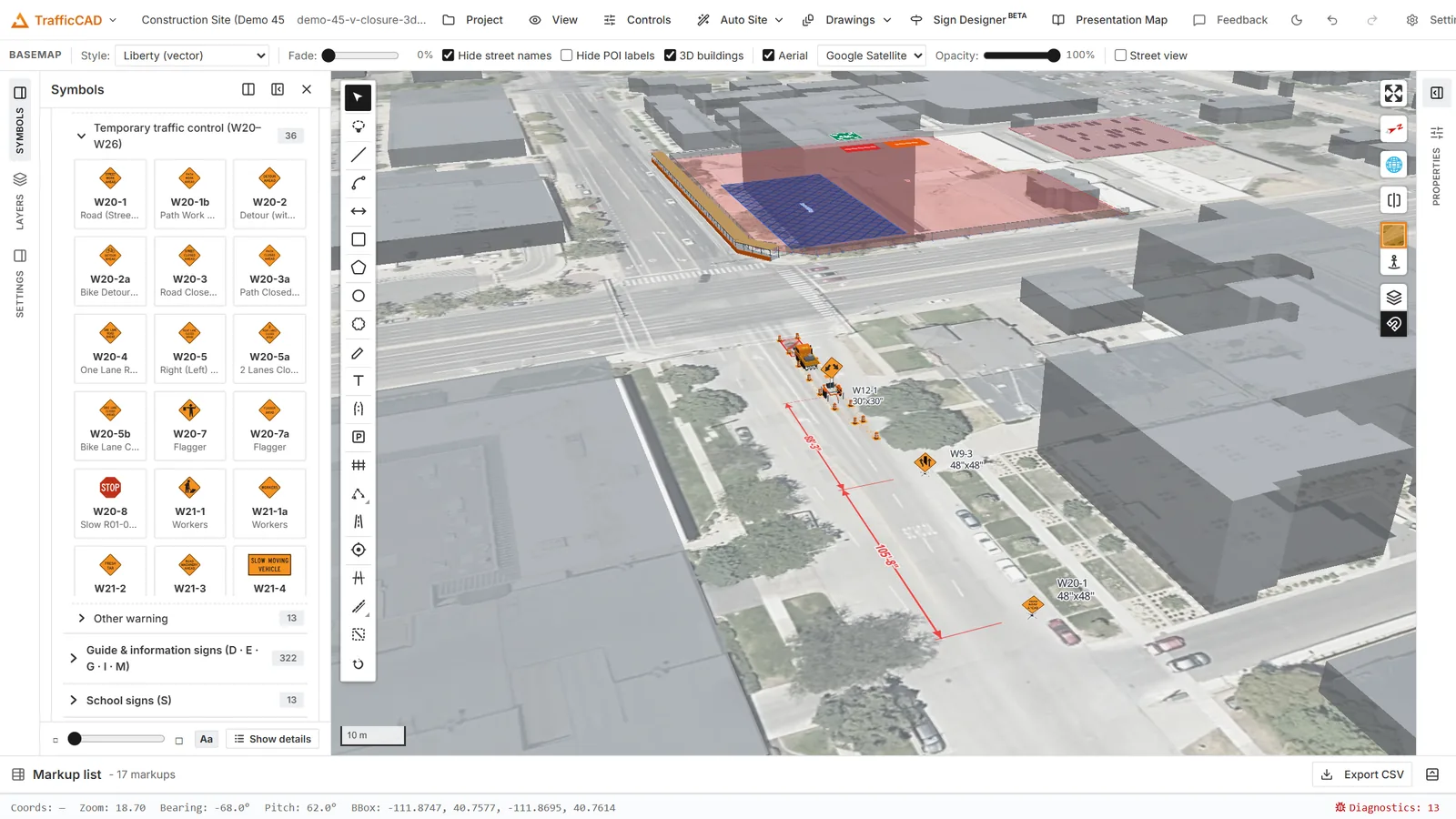 A work zone tilted into a true-3D view